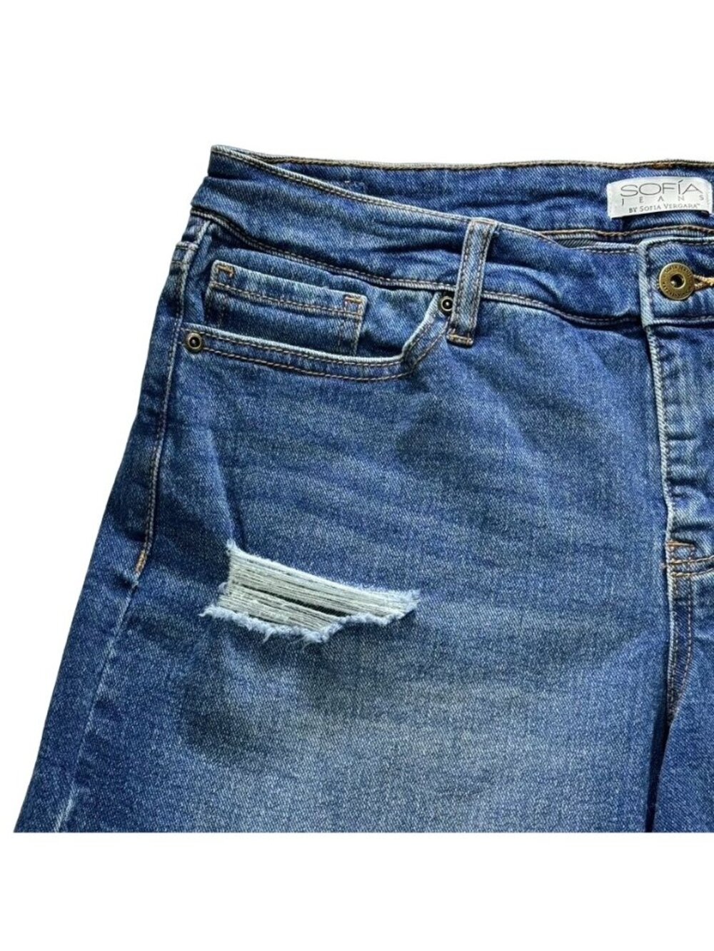 Sofia Jeans by Sofia Vergara Lila Easy Short High Low Hem Medium Wash Denim - Picture 3 of 6